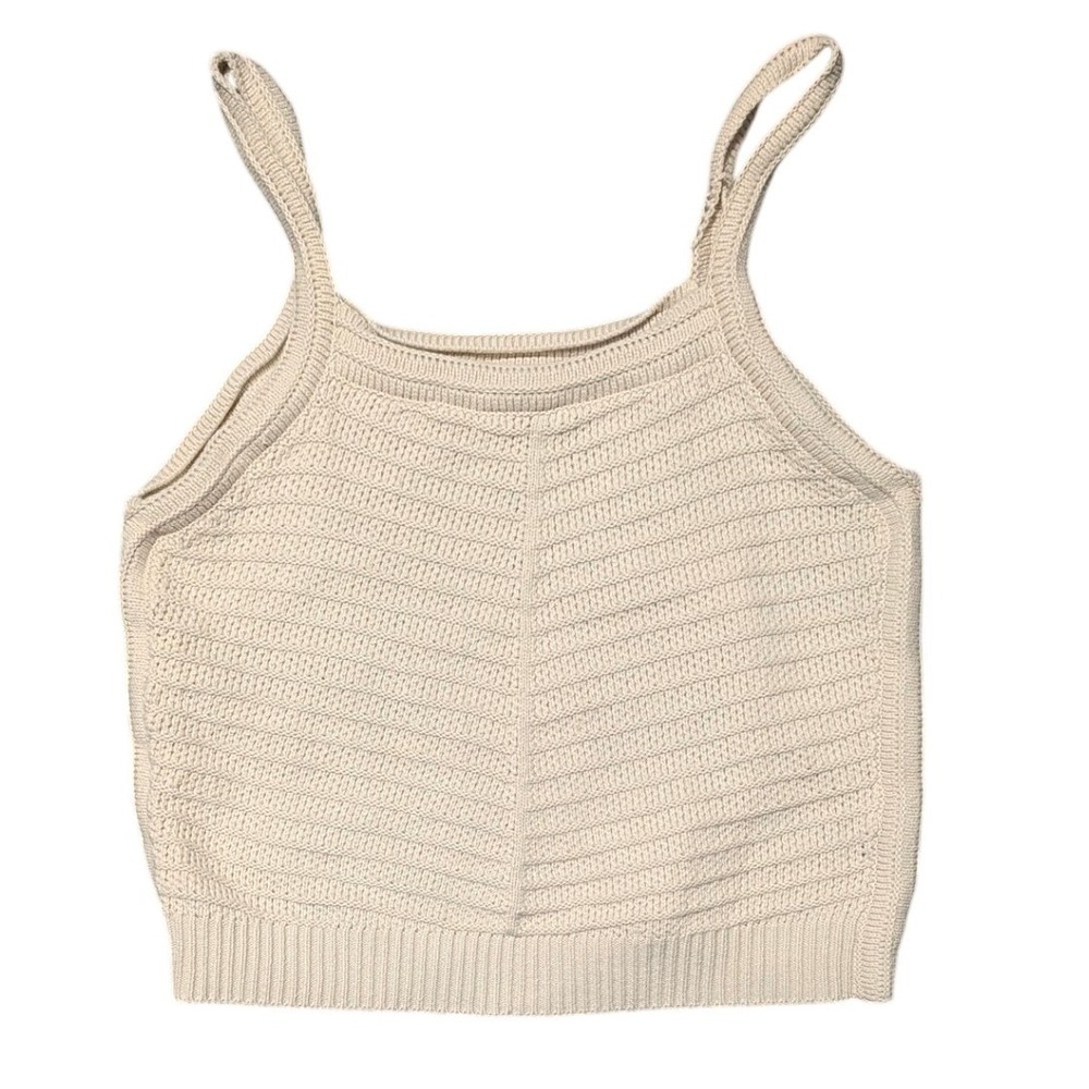 Joie Womens XL Beige Cotton Blend Textured Rib Knit Square Neck‎ Tank Top